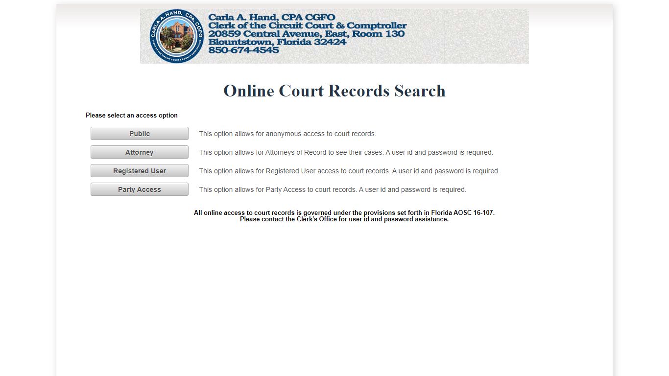 Calhoun County OCRS - ONLINE COURT RECORDS SEARCH